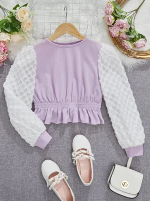 Niñas Blusa peplum jacquard de manga farol