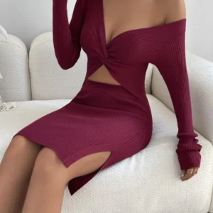 Vestido de punto girante delantero con abertura